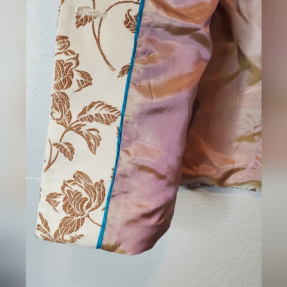 ALEX NEW YORK Cream Cognac Embroidered Satin  Eccentric Blazer Jacket Size 6 - Picture 8 of 11